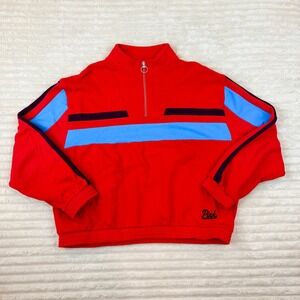 Victoria's Secret PINK Quarter Zip Pullover Sweatshirt Red Colorblock Large
